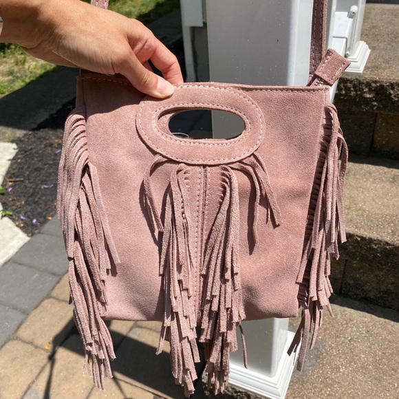 Bags Nwt Light Pink Italian Suede Fringe Crossbody Bag Poshmark